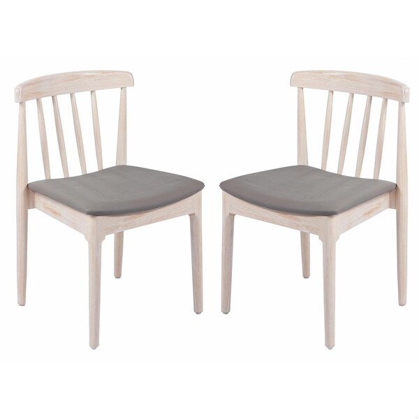 Flash Furniture Chester Solid Wood Antique Wht Dining Chairs w/Curved Spindle Backrests and Beige Vinyl Seats, 2PK 2-XU-DG-W0359-ANTWHT-GG - main